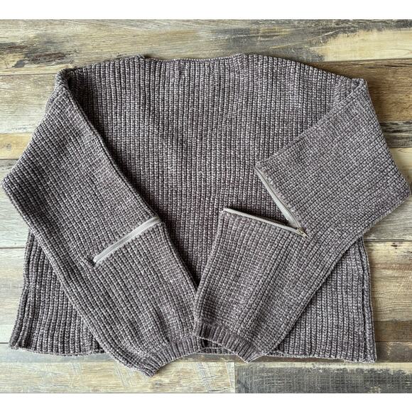 SEEK The Label Womens Long Sleeve Zipper at Elbow Crop Sweater Sz XS Taupe Gray - Picture 5 of 7